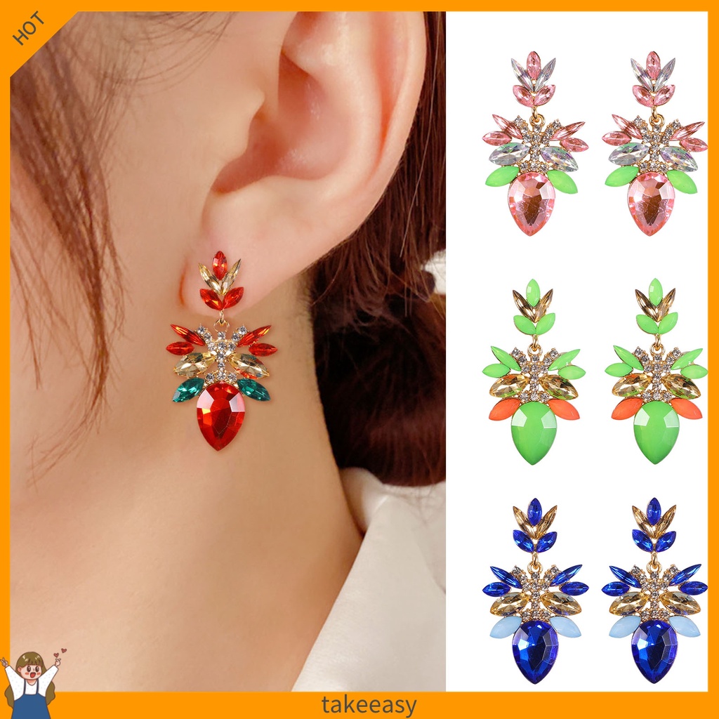 1 Đôi Khuyên Tai Đính Đá Giả Kim Cương Hình Giọt Nước Họa Tiết Hoa / Giọt Nước Thời Trang Dự Tiệc Cho Nữ