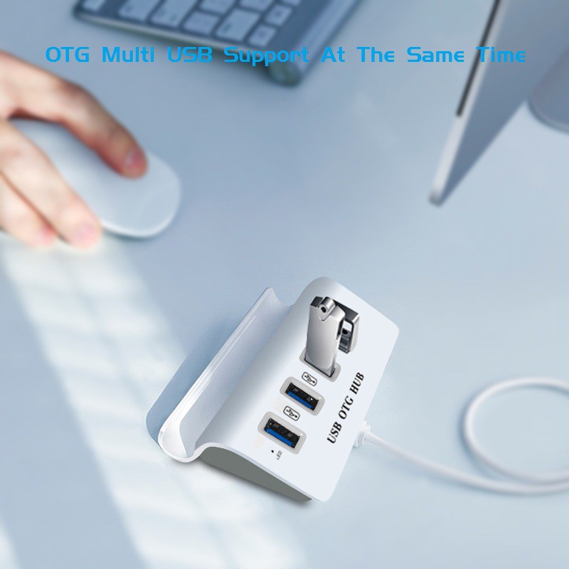 Bộ Chia 4 Cổng USB 3.0 OTG HUB Chuẩn USB Micro Kiêm Giá Đỡ - Hub USB OTG