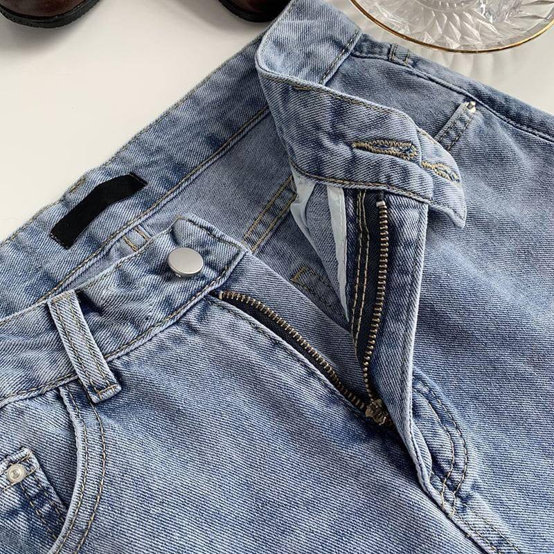 Quần jeans xanh ống rộng , dáng suông , quần baggy rách không phai màu , phong cách dạo phố Hàn Quốc