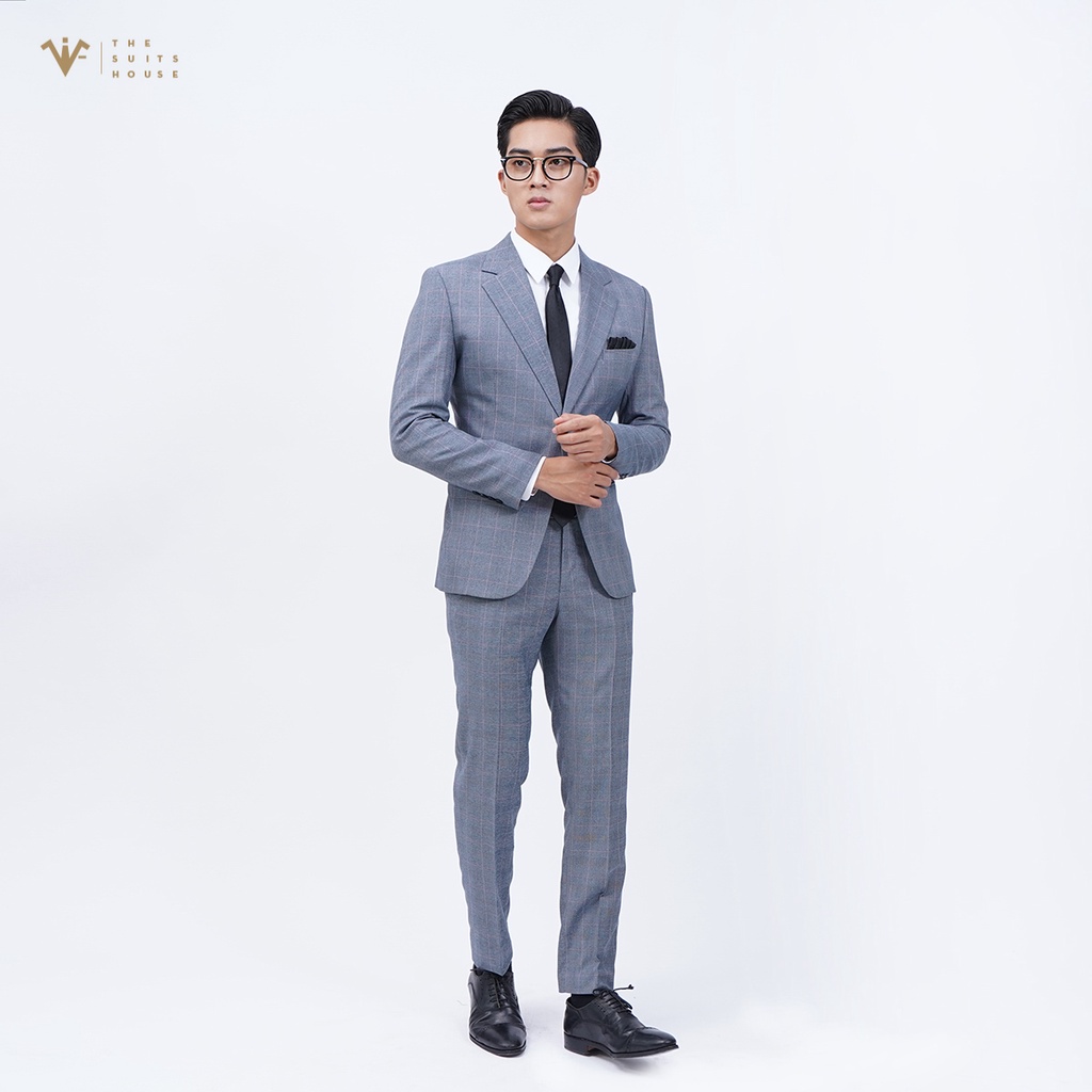 Bộ vest nam xám kẻ ô, suits sartorial, form ôm The Suits House