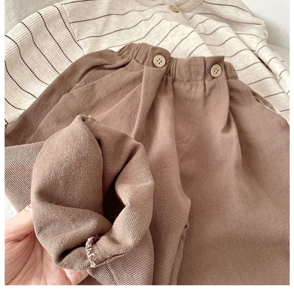 Quần Dài Dáng Suông Rộng Vải Cotton Mềm Cài Hai Hàng Nút Phong Cách Nhật Hàn Cho Bé Trai Và Gái 2 Tuổi