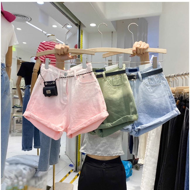 Quần Short Denim Màu Loang Lưng Cao Ống Rộng Thời Trang Mùa Hè 2022 Kích Thước Nhỏ Phong Cách Mới Cho Nữ