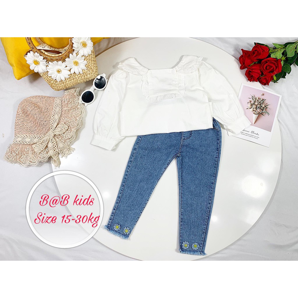 Quần bò bé gái siêu mềm mát thêu hoa cúc