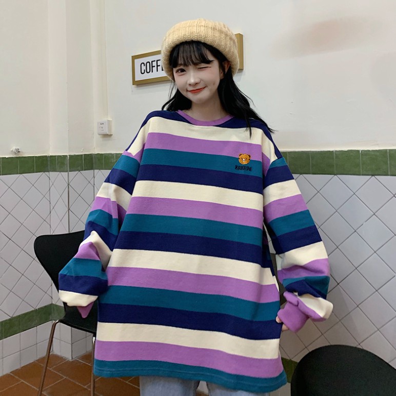 Mặc gì đẹp: [Siêu Đẹp] Áo dáng rộng thêu họa tiết gấu thời trang Hàn Quốc trẻ trung