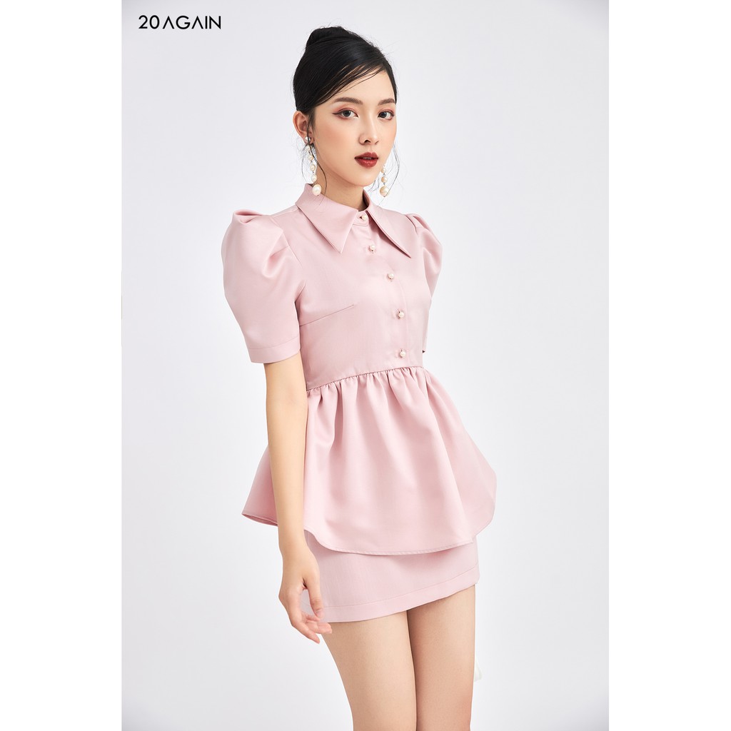 Áo sơ mi nữ cổ đức vai bồng 20AGAIN, thiết kế dáng peplum thanh lịch, chiết eo tôn dáng ASA1065 | BigBuy360 - bigbuy360.vn
