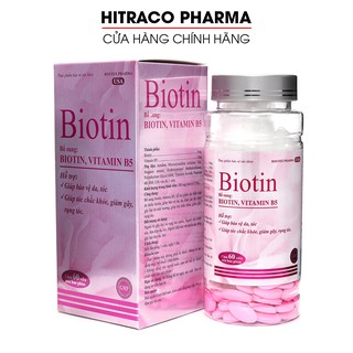 Viên uống bổ sung Biotin, Vitamin B5 giúp tóc chắc khỏe, giảm gãy rụng tóc [Biotin Chai Hồng 60 viên]