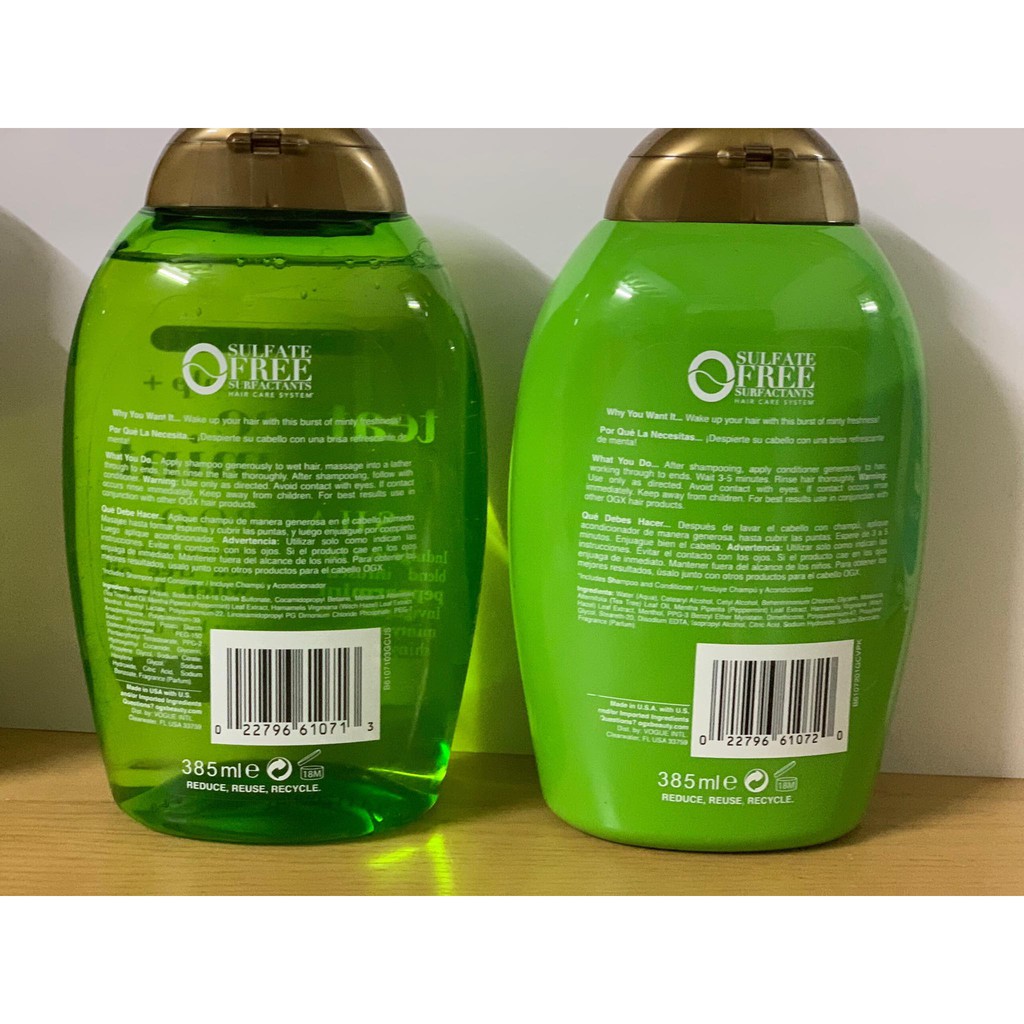 Cặp gội xả OGX Extra Strength Refreshing Scalp + Tea Tree Mint 385ml - Mỹ