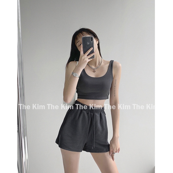 Áo hai dây croptop cổ U chất cotton may 2 lớp vải , áo thun body dáng lửng A108 The Kim