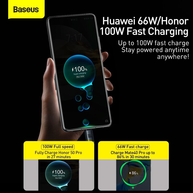 Cáp Sạc Siêu Nhanh USB to Type-C 100W Baseus CAJY0004 Crystal Shine Series Fast Charging - TopLink