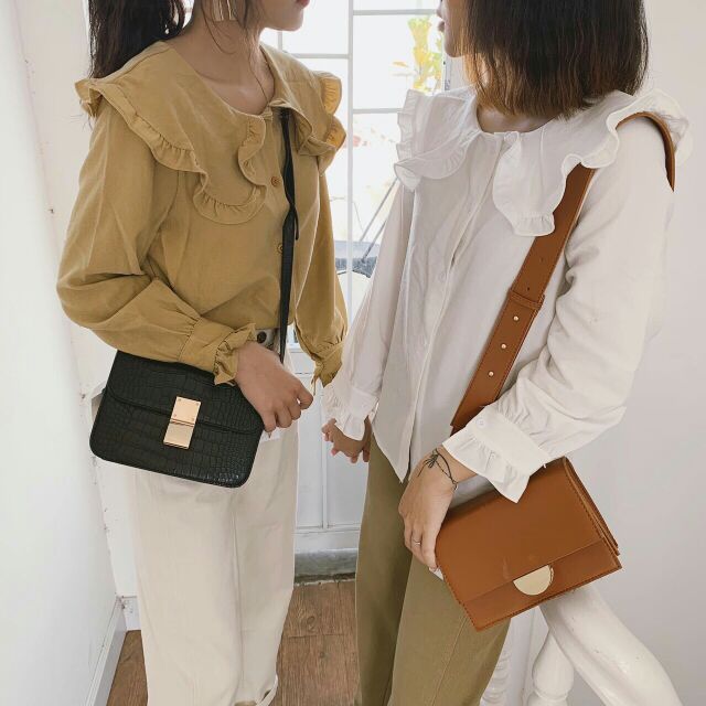 Áo sơ mi kiểu viền bèo tay dài | BigBuy360 - bigbuy360.vn