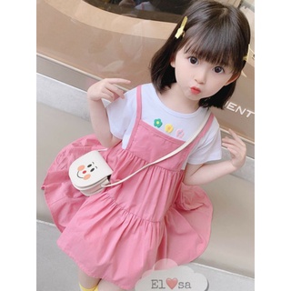 Váy bé gái - Váy giả yếm vải thô họa tiết 3 bông hoa siêu xinh cho bé 1-5 Tuổi