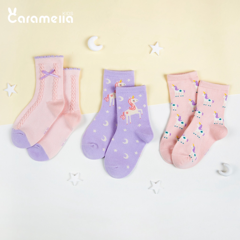 [Hàng cao cấp] Set 3 đôi tất/vớ hoạt hình phong cách Châu Âu chính hãng Caramella cho bé 0-8 tuổi