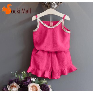 Đồ bộ quần áo bé gái kiểu hai dây phối ren, quần bèo mát mẻ - Quần áo trẻ em - Sockimall .