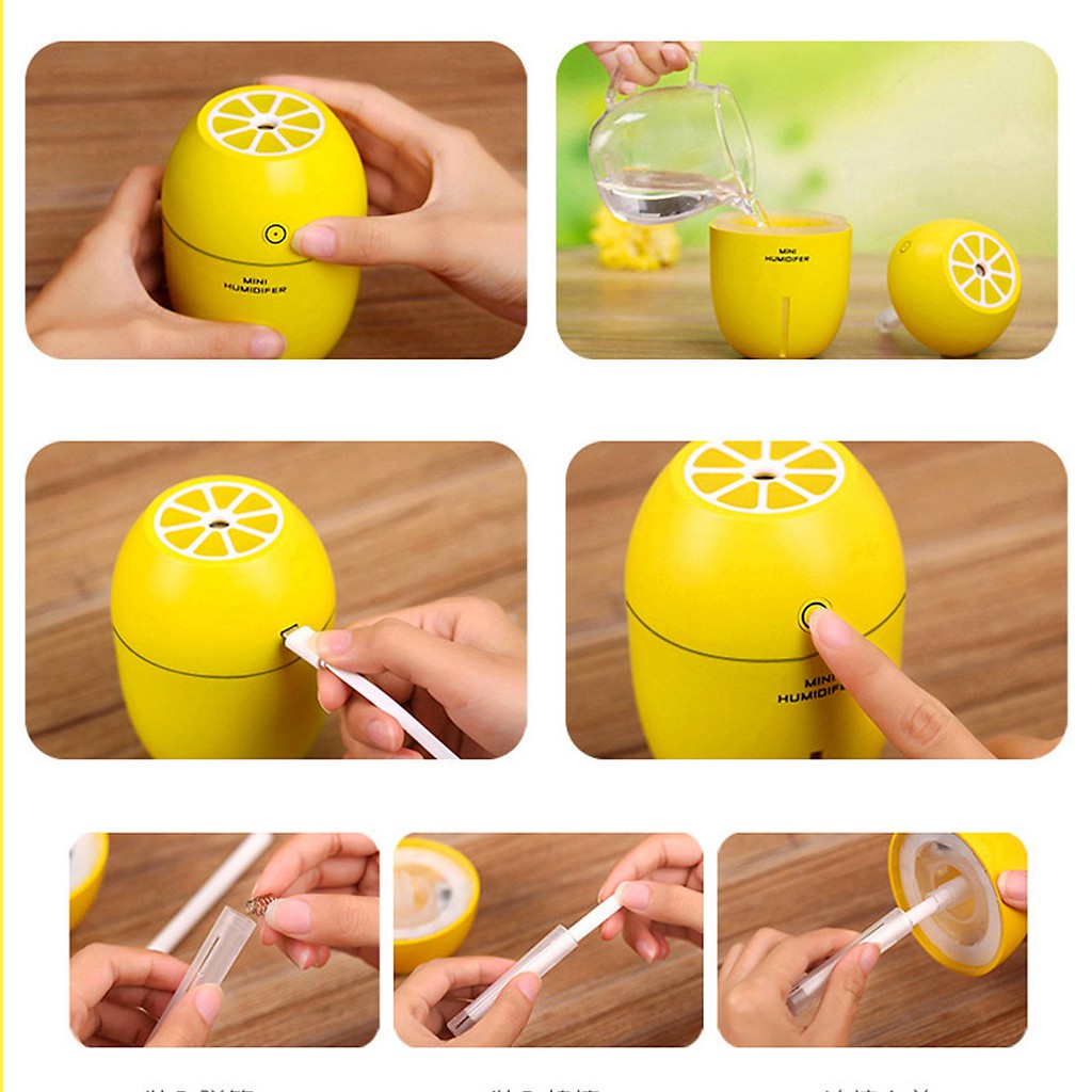 Máy tạo độ ẩm không khí Lemon Humidifier tích hợp đèn ngủ - dung tích 180ml/h - Màu cam