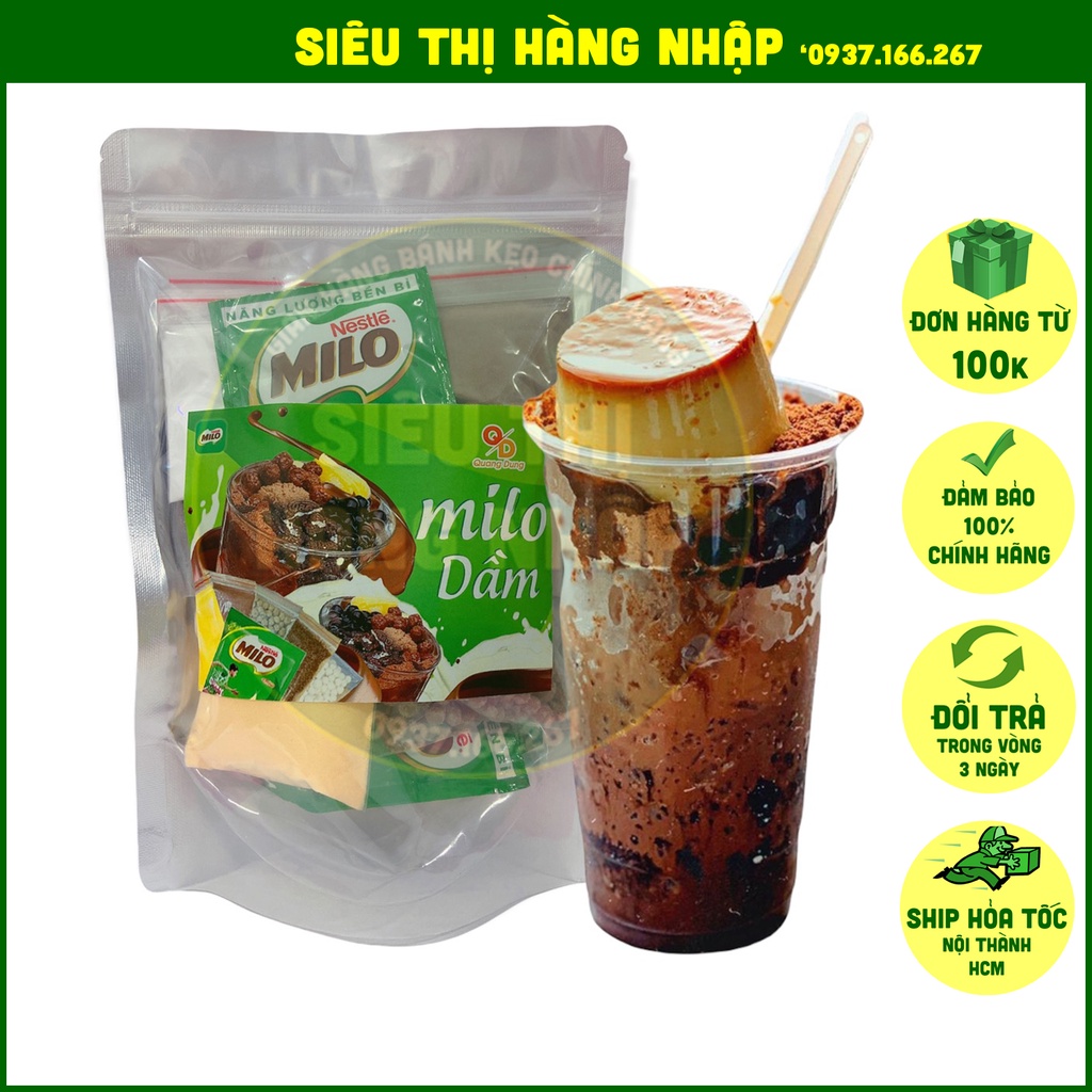 Set Nguyên Liệu nấu Milo Dầm Trân Châu Pudding 400g, đồ ăn vặt Sài Gòn ngon rẻ