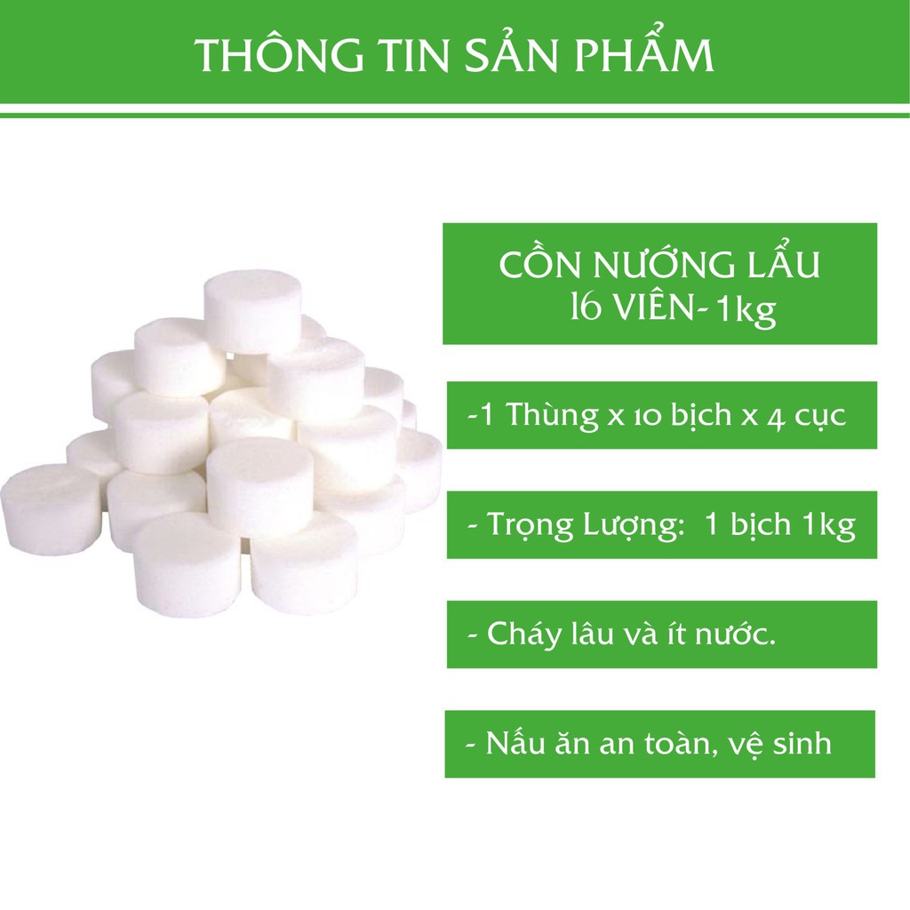 Cồn Khô Nướng Lẩu, 16 Viên Cháy Lâu Túi 1KG