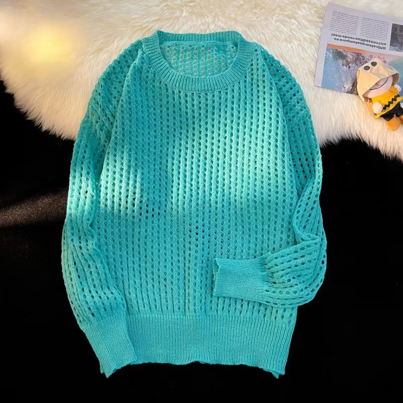 Áo Sweater Dệt Kim Dáng Rộng Cổ Tròn Màu Sắc Đơn Giản Thời Trang Xuân Thu Phong Cách Hàn Quốc Cho Nam