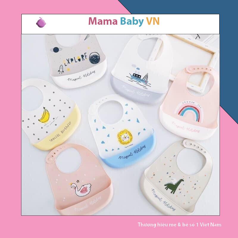 Yếm ăn dặm có máng silicon siêu mềm cao cấp cho bé yêu ăn dặm không chọn màu Mama Baby VN