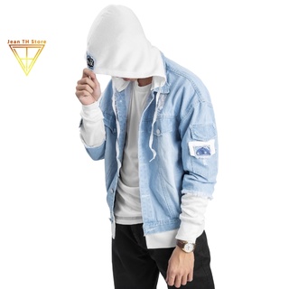 Áo khoác jean Unisex nam nữ TH Store bò phối nón nỉ trắng cao cấp cá tính ulzzang