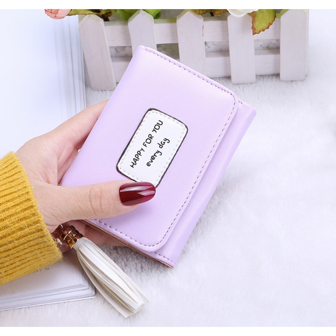 Ví Ngắn Nữ Cầm Tay Mini Gấp 3 HAPPY FOR YOU EVERY DAY V211 Kiểu Dáng Trẻ Trung