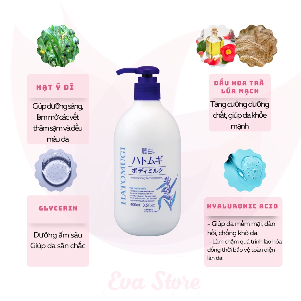 [Nhập Khẩu] Sữa Dưỡng Thể Ban Đêm Hatomugi Moisturizing &amp; Conditioning The Body Lotion 400ml