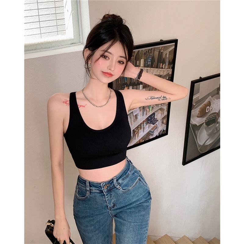 Áo Dệt Kim Sát Nách Hở Lưng Màu Trơn Thời Trang Mùa Hè Phong Cách Hàn Quốc Cho Nữ