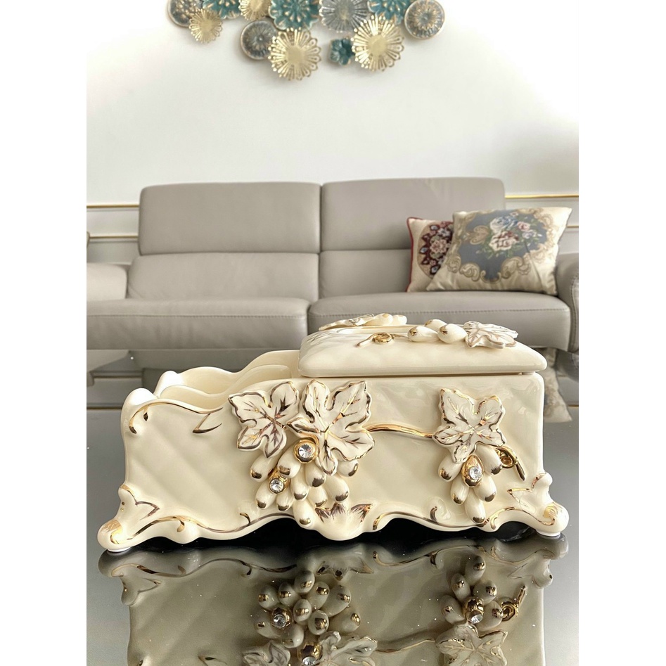 Hộp Đựng Giấy ăn,khăn gấy,Để Bàn Bằng Gốm Sứ ,Hoạ Tiết Hoa nổi,3D,decor trang trí bàn tủ ,kệ, quà tặng đẹp,giá rẻ