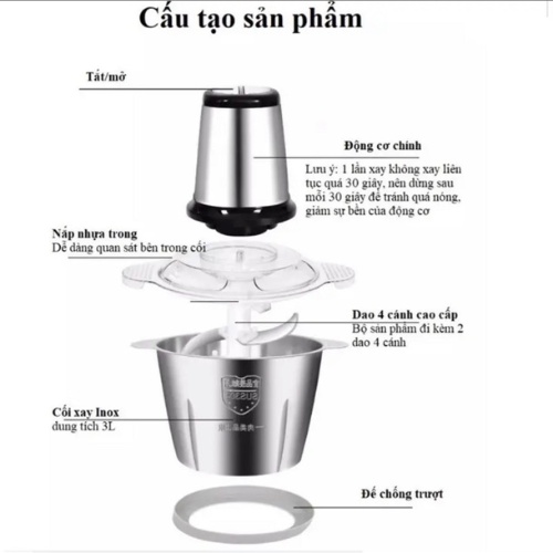 Máy Xay Thịt,Máy Chế Biến Thực Phẩm Đa Năng ,Chất Liệu INOX 304, Dung Tích 2L, Công Suất 250W, 4 lưỡi dao,BH 12 Tháng.