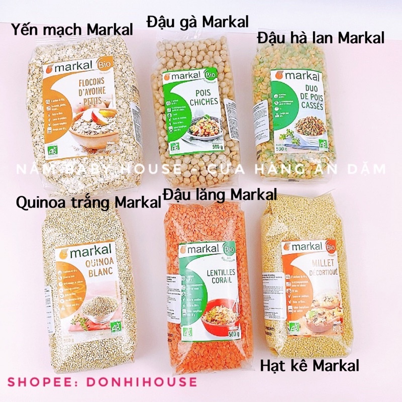 Các loại hạt hữu cơ cho bé ăn dặm: đậu gà, đậu lăng đỏ, quinoa ( diêm mạch) , hà lan