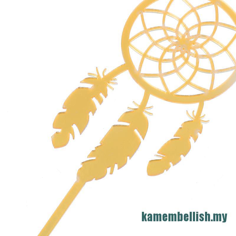 Phụ Kiện Trang Trí Bánh Kem Hình Dreamcatcher Lớn Nhỏ Bằng Acrylic Màu Vàng