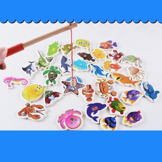Đồ Chơi Câu Cá Bằng Gỗ 34 Sinh Vật Biển Có Nam Châm Cho Bé 2 3 4 Tuổi Phát Triển Vận Động - BEOSMART
