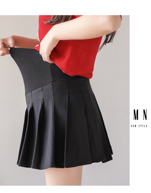 Chân váy xếp ly cho mẹ bầu ,hàng quảng châu, chân váy bầu 2 màu đen, trắng