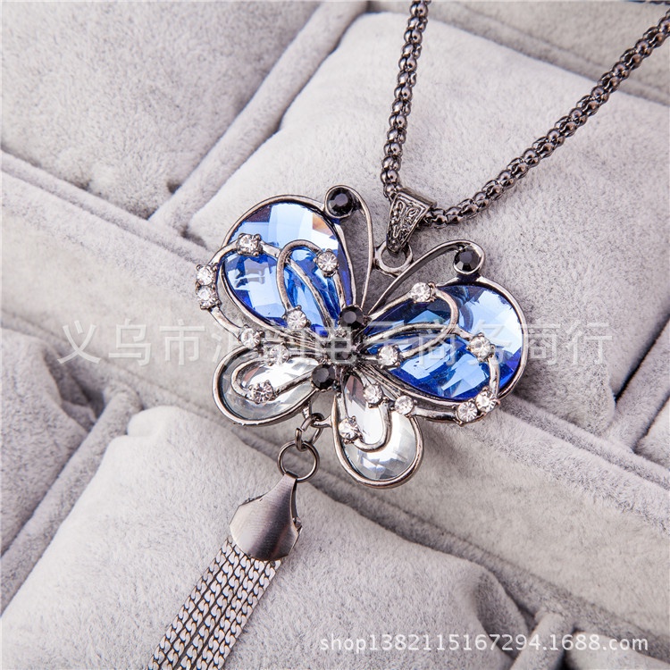 Dây chuyền nữ phong cách áo dài kiểu hồ điệp màu đen cá tính nổi bật, chất như nước cất