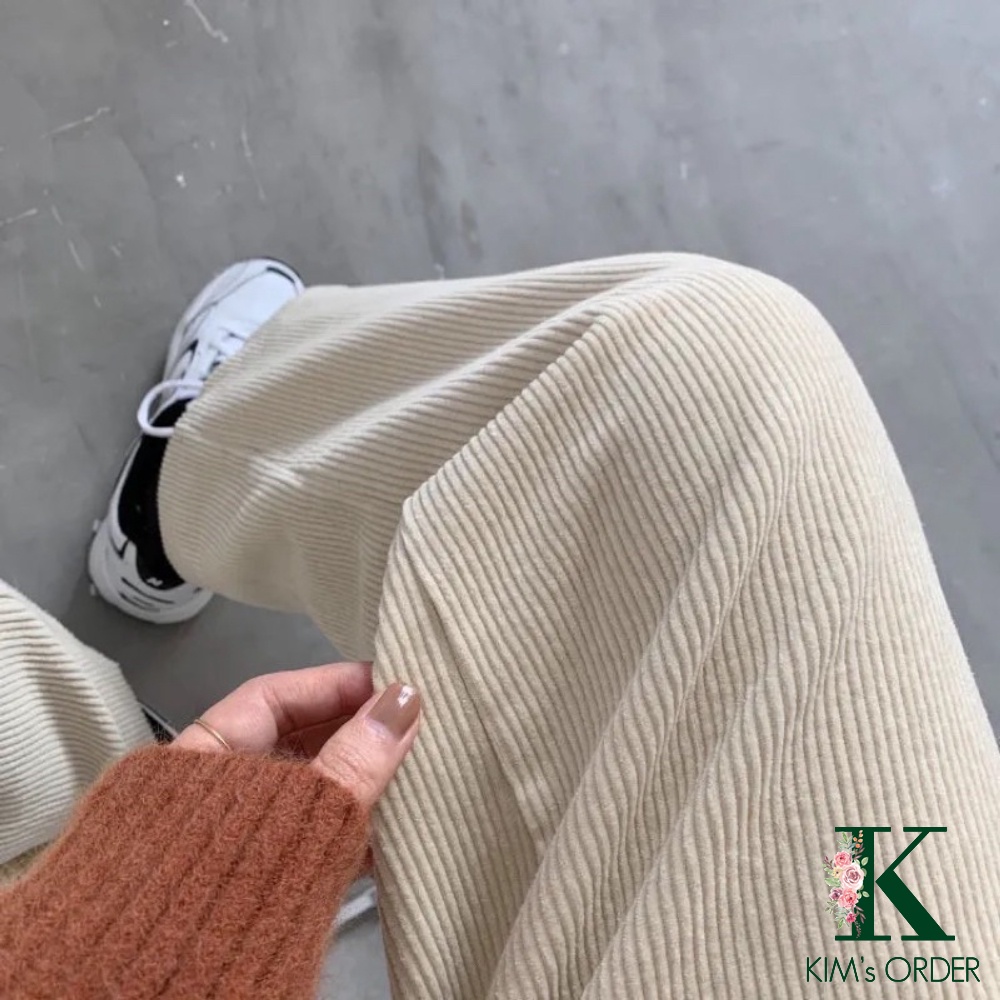 Quần Nhung Tăm Nam Nữ Unisex Đen Be Dáng Suông Phom Rộng Basic Phong Cách Ulzzang Hàn Quốc Năng Động Cá Tính