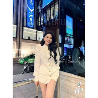 Áo sơmi voan lụa cổ tàu khuy đồng
