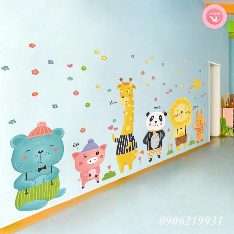 Tranh decal dán tường cho bé - Động Vật + Đoàn Tàu- Trang Trí Phòng ngủ