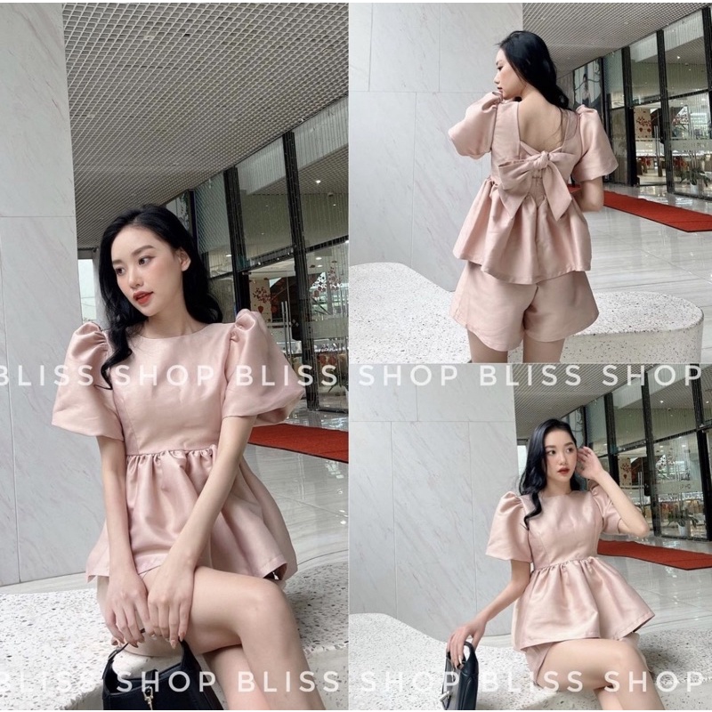set áo tafta nơ sau + quần