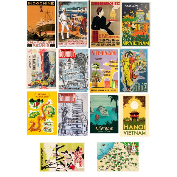 Bộ 46 Sticker vintage hình dán trang trí RETRO VIỆT NAM XƯA, SÀI GÒN XƯA