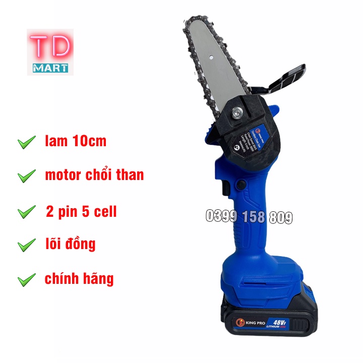 Máy cưa xích mini dùng pin 48V KINGPRO, cắt cây cưa gỗ thuận tiện