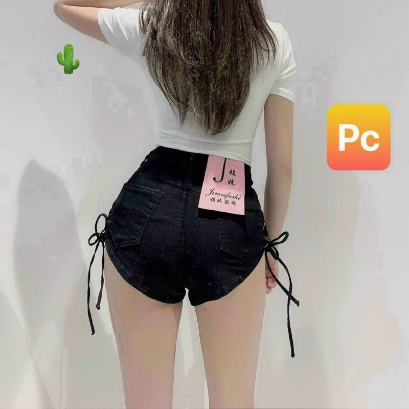 Quần đùi kaki cạp cao phối dây đan