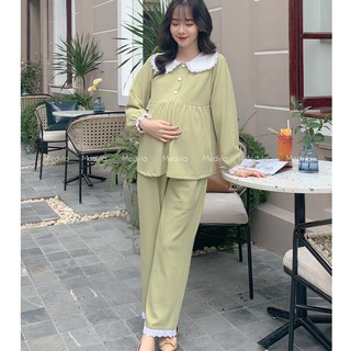 Bộ bầu Medyla - Đồ bầu mặc nhà cotton len tăm có cúc ngực cho bầu sau sinh Thu Đông - DB182