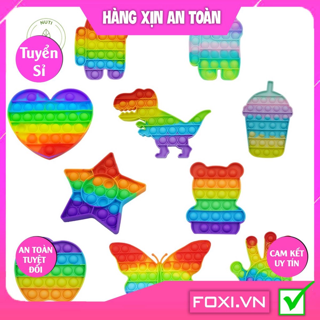 Đồ chơi thông minh cho bé Popit - hàng loại 1,dày-nốt to với nhiều hình dạng đáng yêu-giảm căng thẳng mệt mỏi hiệu quả
