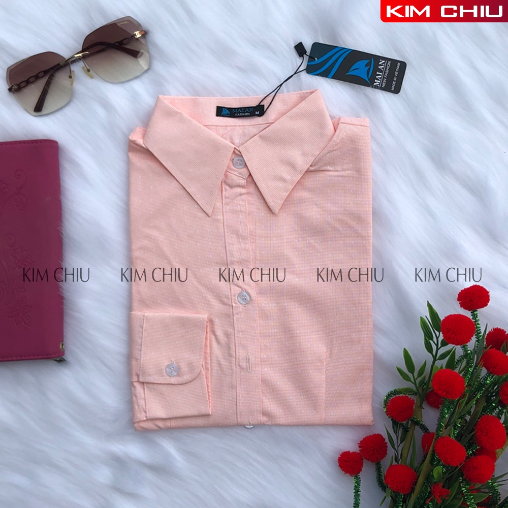 Áo Sơ Mi Nữ Công Sở Kẻ Caro Họa Tiết Sao, Màu Cam Tay Dài Vải Kate Mỹ Đẹp Ít Nhăn Giãn Nhẹ. SMTD01