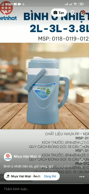 Bình giữ nhiệt,ủ nhiệt phích đá cầm tay mini 2lit, 3 lít, 3,8l nhựa Việt nhật | BigBuy360 - bigbuy360.vn