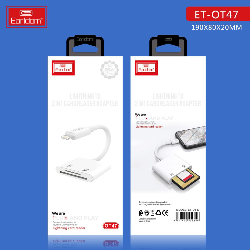 [Mã ELORDER5 giảm 10K đơn 20K] Đầu đọc thẻ nhớ dành cho iPhone, iPad Earldom ET-OT47 - Hỗ trợ thẻ MicroSD và SD