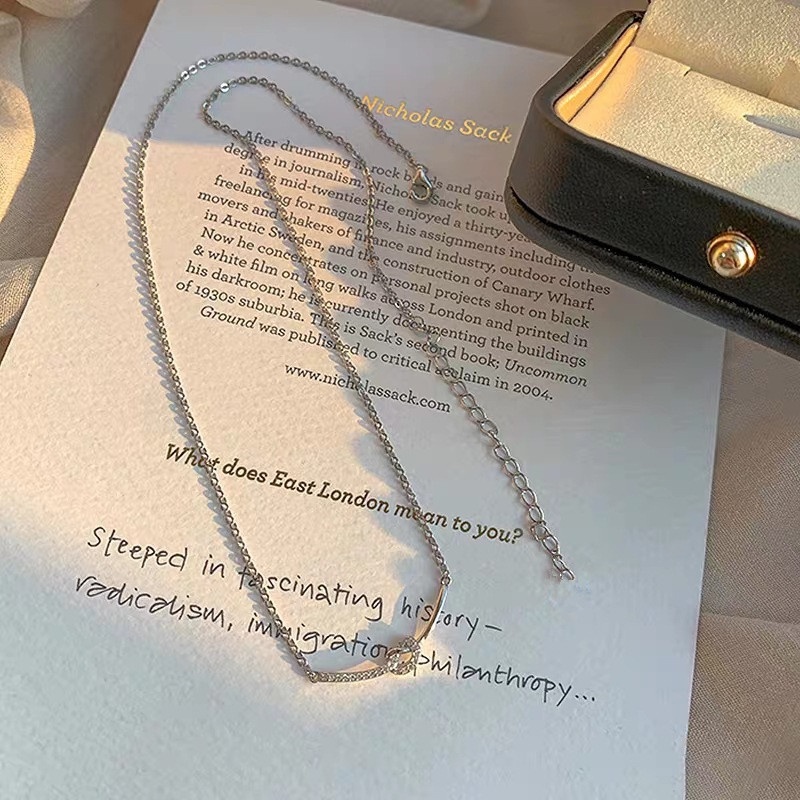 Vòng cổ Bạc 925 Mặt Hình Mặt Cười Thắt Nút Đính Đá Zircon Phong Cách Hàn Quốc Thanh Lịch Dành Cho Nữ