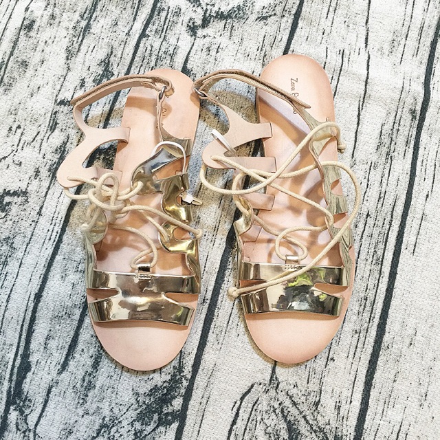 Sandal zara vnxk buộc dây nhũ vàng