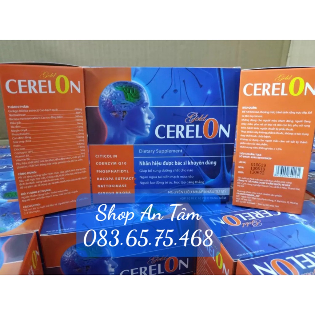 Viên uống bổ não Cerelon Gold Giúp hoạt huyết dưỡng não, bền thành mạch, mất ngủ, chóng mặt, ù tai, suy giảm trí nhớ