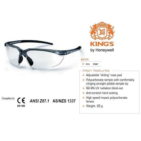 Kính bảo hộ King's KY711 kính chống bụi, trầy xước, mắt kính chống đọng hơi sương, chống tia UV (trắng trong)
