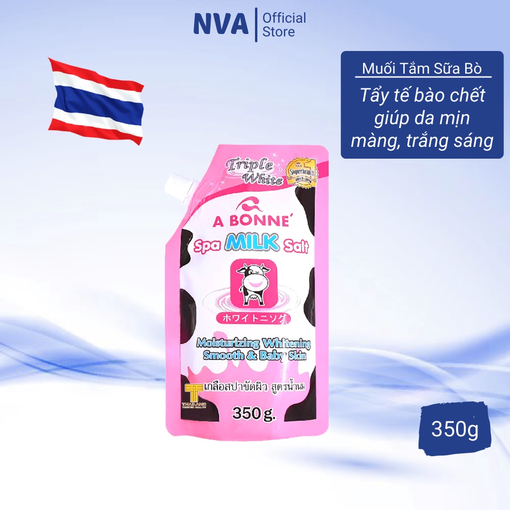 Muối tắm sữa bò tẩy tế bào chết A Bonne Spa Milk Salt 350g nhập khẩu Thái Lan giúp da mềm mịn, trắng sáng